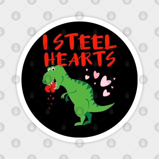 I Steal Hearts Valentines Day, Romantic T Rex Dinosaur Heart Love Magnet by SamCreations